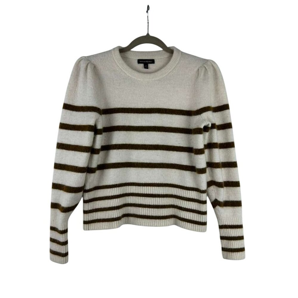 Banana Republic Women's Medium Stripe Puff Sleeve Wool & Alpaca Blend Sweater - Picture 2 of 12